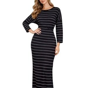 Sonia Rykiel Paris Striped Cotton Jersey Maxi Dress Black Cream 2